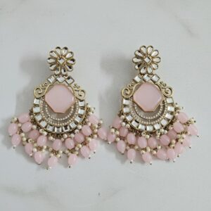 Delicate Baby Pink Stone Chaand Baliyan