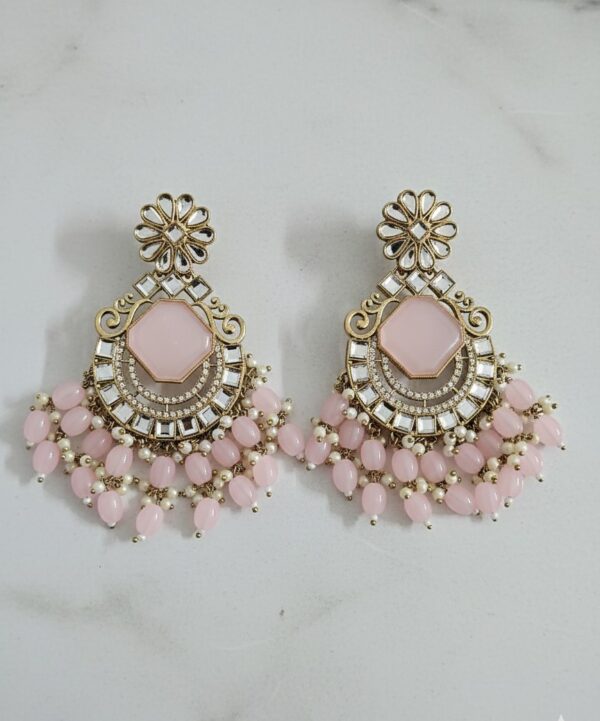 Delicate Baby Pink Stone Chaand Baliyan