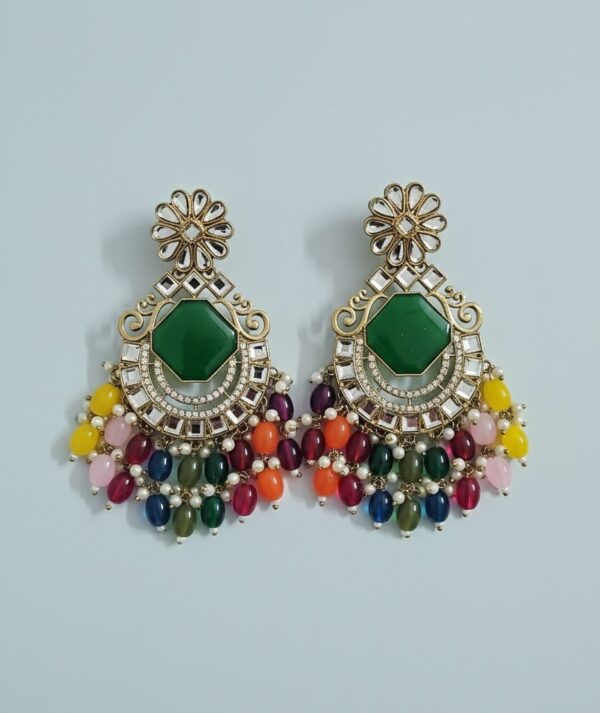 Multi-Color Beaded Chaand Baliyan