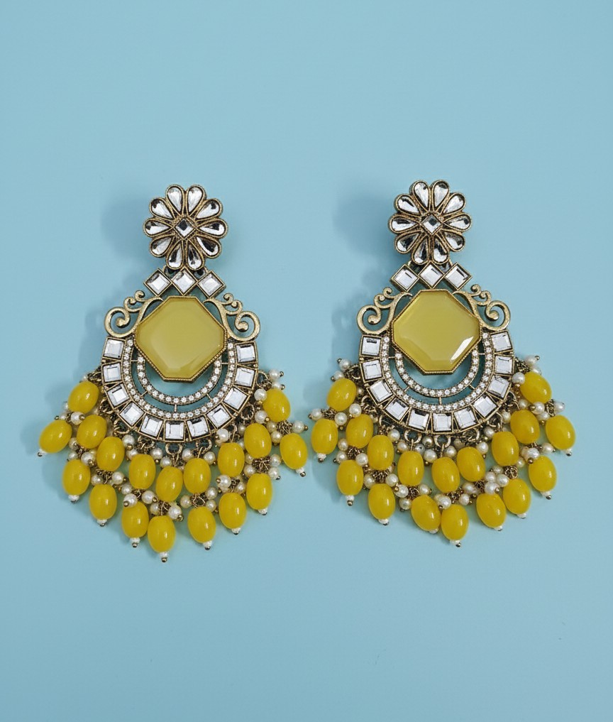 Radiant Yellow Stone Chaand Baliyan - Image 1