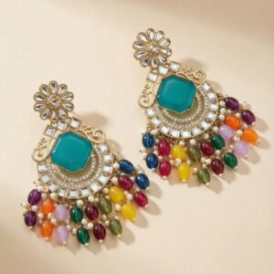 Multi-Color Beaded Traditional Chaand Baliyan Earrings