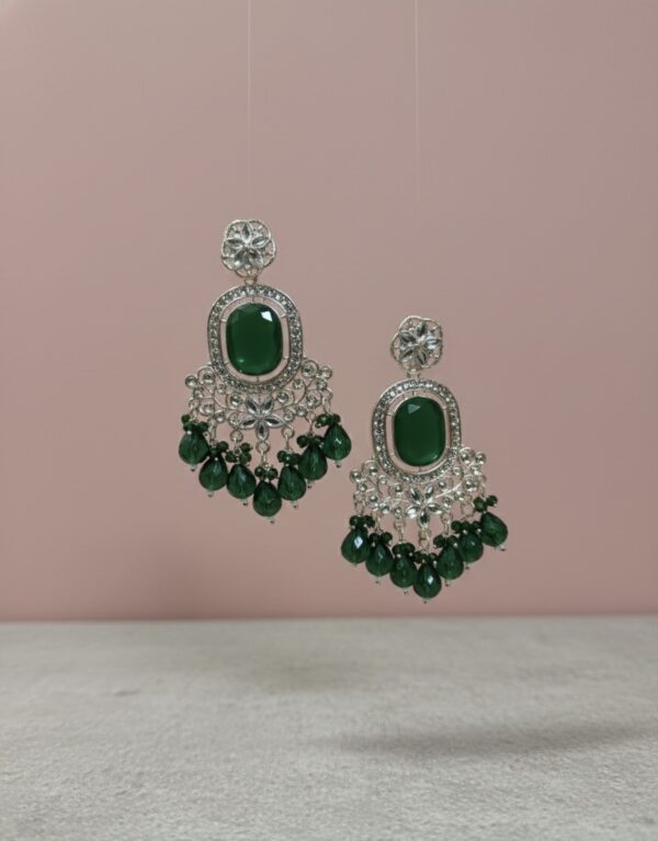 Emerald Green Chandelier Earrings with Bead Drops | PocketStone