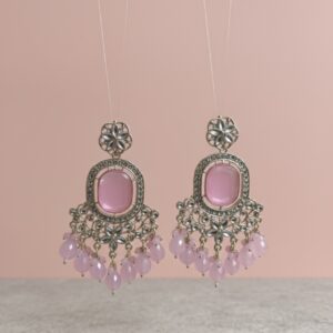 Blush Pink Chandelier Earrings with Silver Filigree & Bead Drops | PocketStone