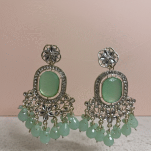 Mint Green Chandelier Earrings with Silver Filigree & Bead Drops | PocketStone