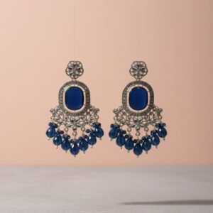 Royal Blue Stone Chandelier Earrings with Silver Filigree & Bead Drops | PocketStone