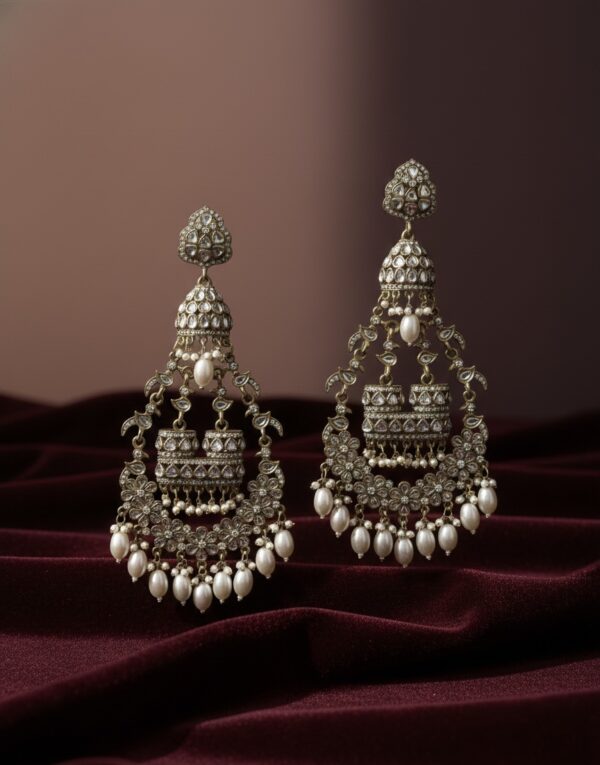 Antique Kashmiri Jhumka Earrings with Pearl Drops | PocketStone