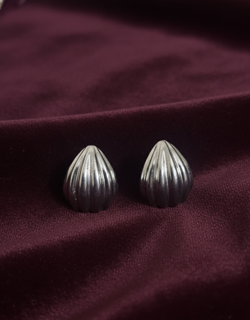 Antique Silver Dome Stud Earrings — Minimal Ethnic Studs - Image 1