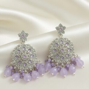 Lavender Stone Chandbali Earrings with Bead Drops