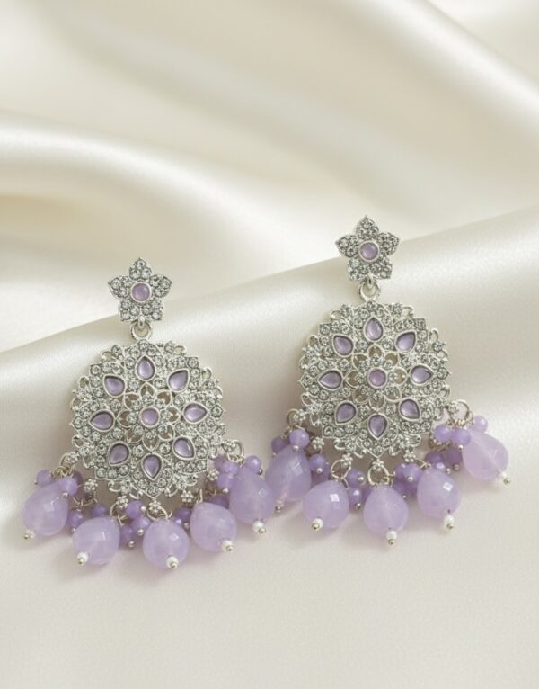 Lavender Stone Chandbali Earrings with Bead Drops