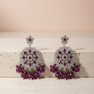 Ruby Bloom Chandbali Earrings with Bead Drops