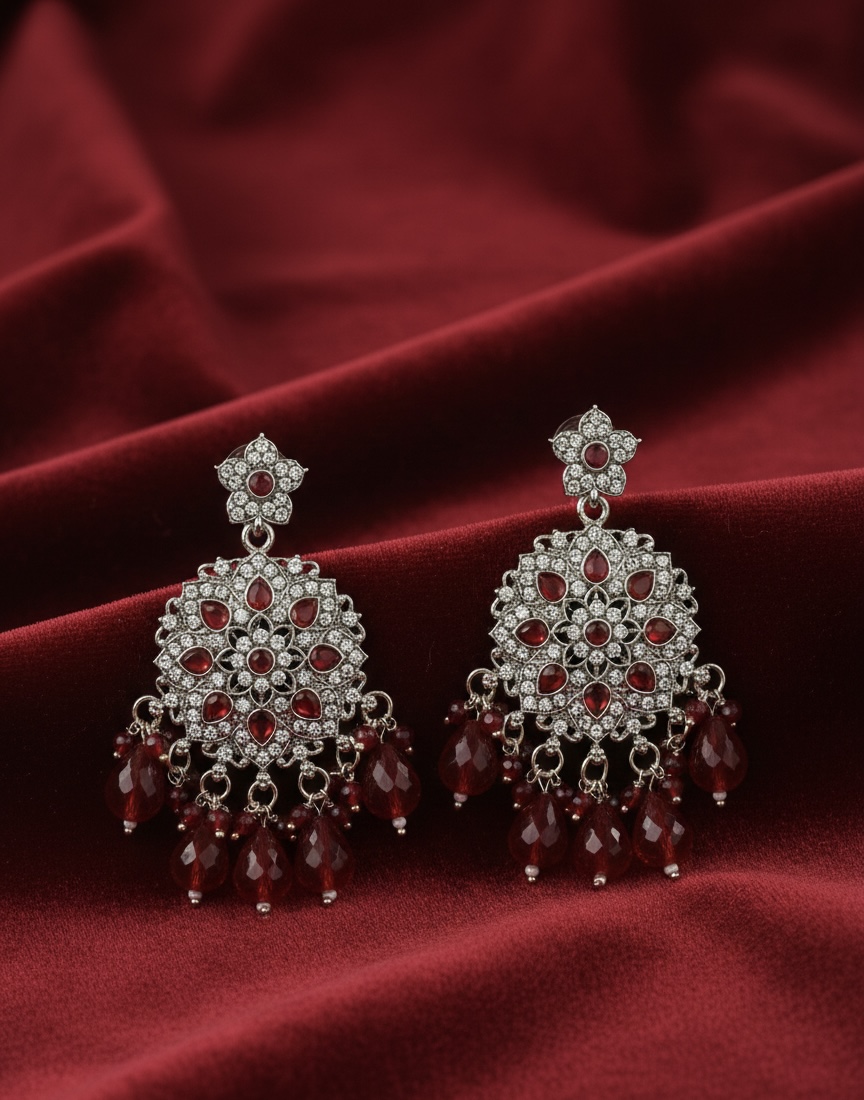 Mehroon Noor Bridal Chandbali Earrings - Image 1