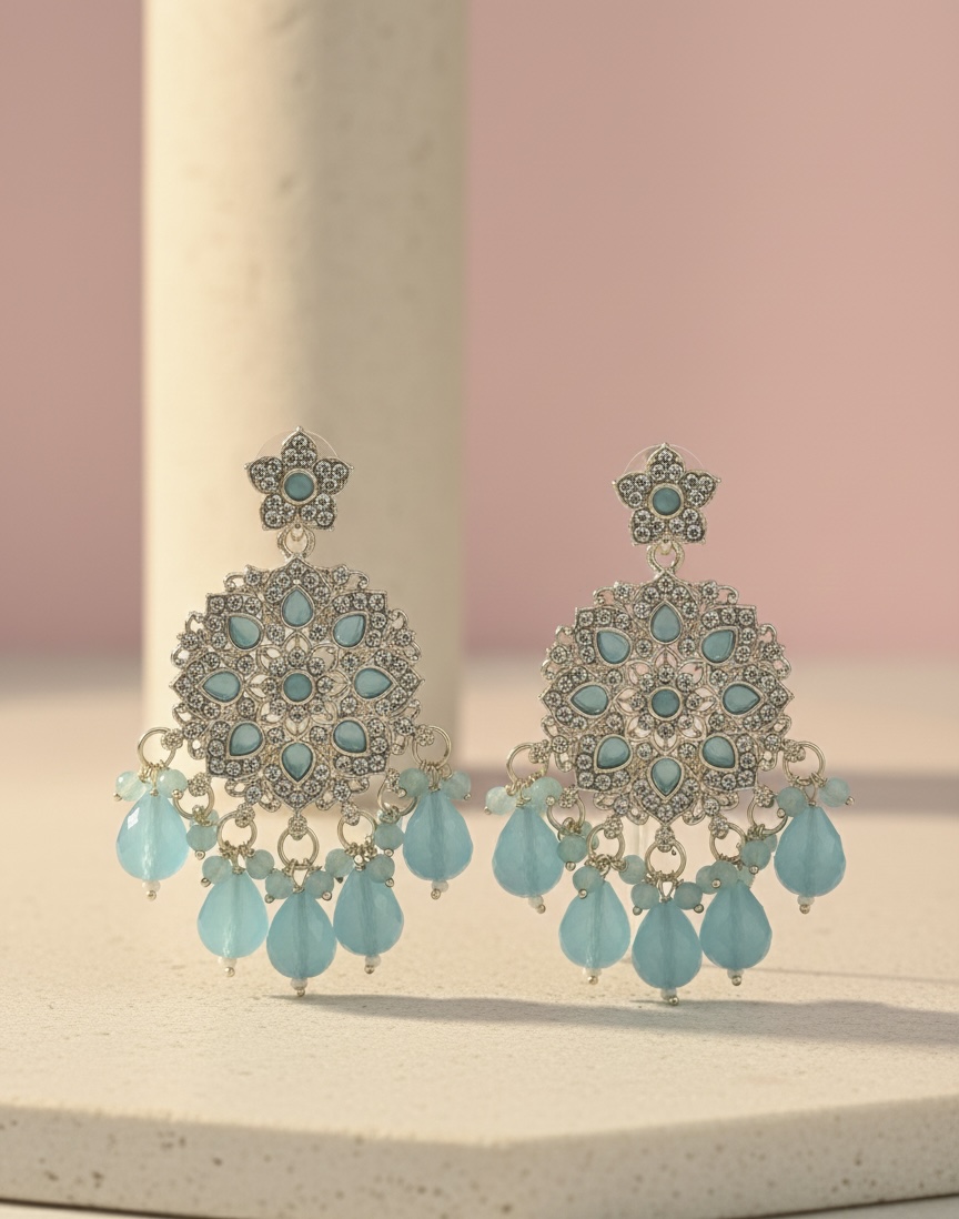 Aqua Noor Chandbali Earrings - Image 1