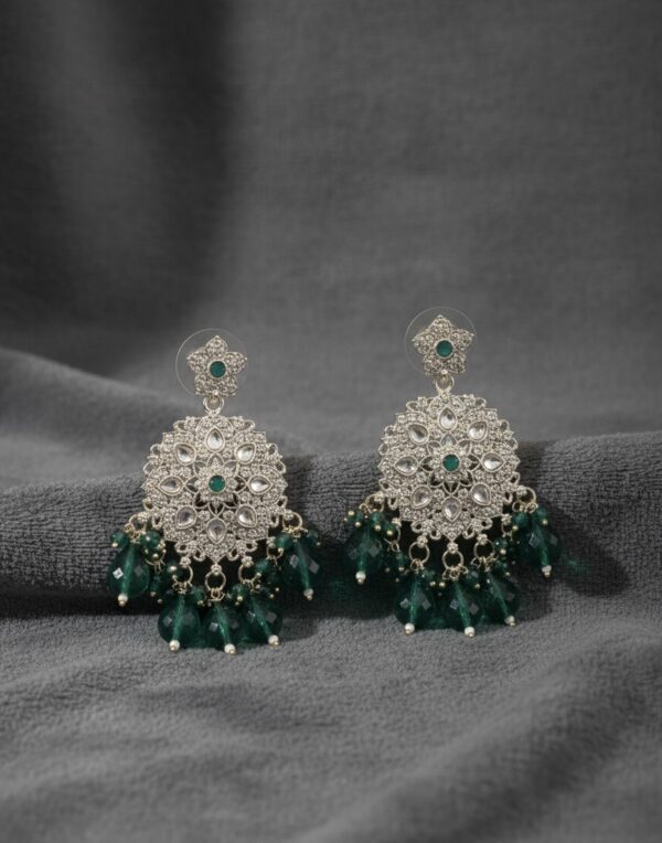 Deep Green Chaand Baaliyan With Blooming Stones