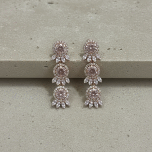 Blush Crystal Triple-Drop Statement Earrings | Elegant Party & Occasion Wear