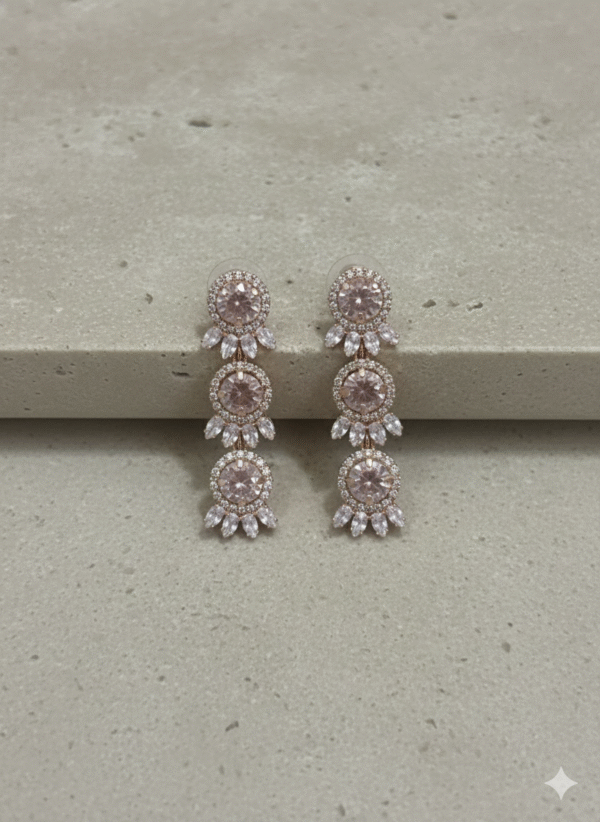 Blush Crystal Triple-Drop Statement Earrings | Elegant Party & Occasion Wear
