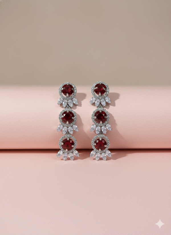 Ruby Crystal Triple-Drop Statement Earrings | Festive & Party Wear