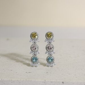 Trio Crystal Multi-Colour Drop Earrings | Elegant Party Statement Piece
