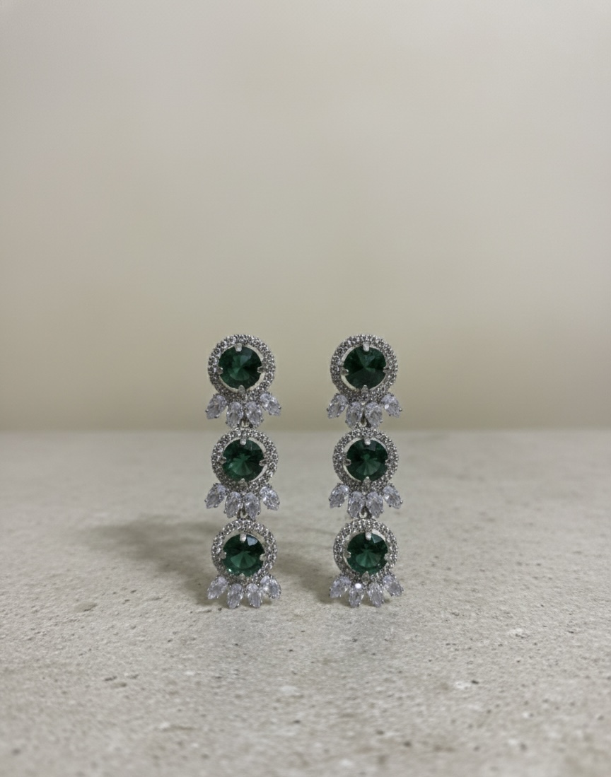 Emerald Crystal Drop Earrings | Elegant Statement Party Wear - Image 1