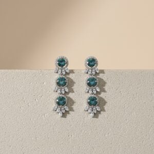 Teal Crystal Drop Earrings | Elegant Statement Party Wear