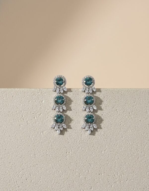 Teal Crystal Drop Earrings | Elegant Statement Party Wear