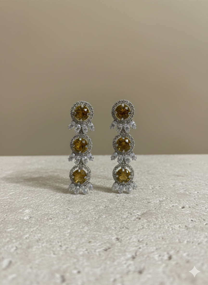 Amber Crystal Drop Earrings | Elegant Statement Party Wear - Image 1