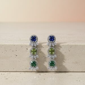 Ocean Gem Drop Earrings | Dual-Tone Crystal Statement Wear
