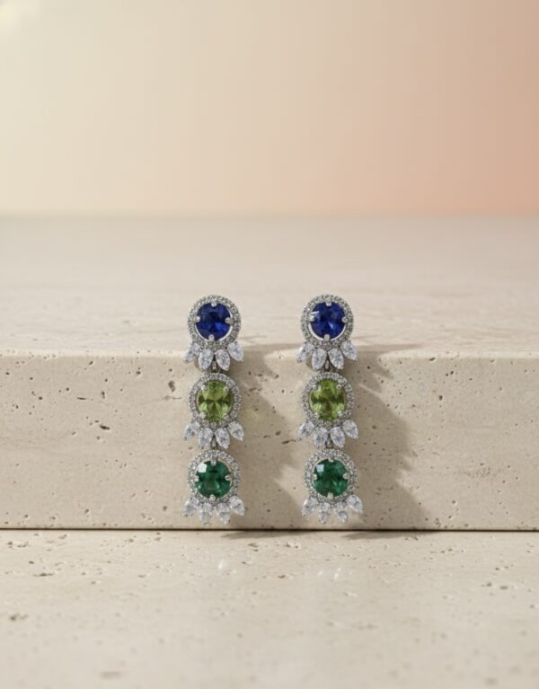 Ocean Gem Drop Earrings | Dual-Tone Crystal Statement Wear