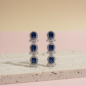 Midnight Sapphire Drop Earrings | Crystal Statement Elegance