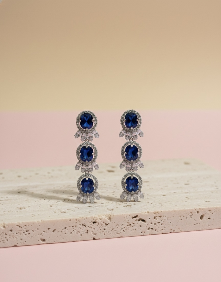 Midnight Sapphire Drop Earrings | Crystal Statement Elegance - Image 1