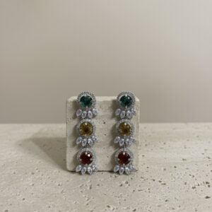 Aurora Trio Drop Earrings | Multicolour Crystal Statement Wear