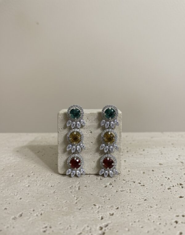 Aurora Trio Drop Earrings | Multicolour Crystal Statement Wear