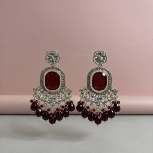 Silver Red Stone & Beaded Chandelier Earrings | PocketStone