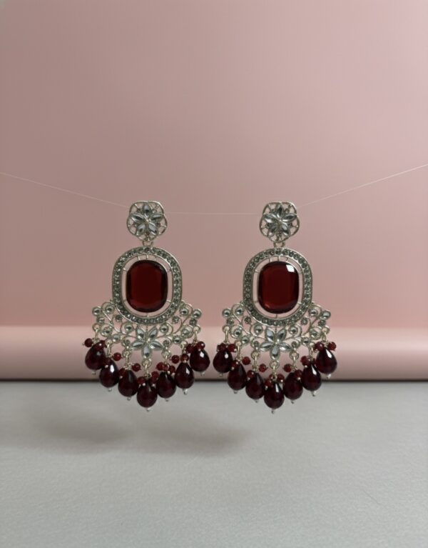 Silver Red Stone & Beaded Chandelier Earrings | PocketStone