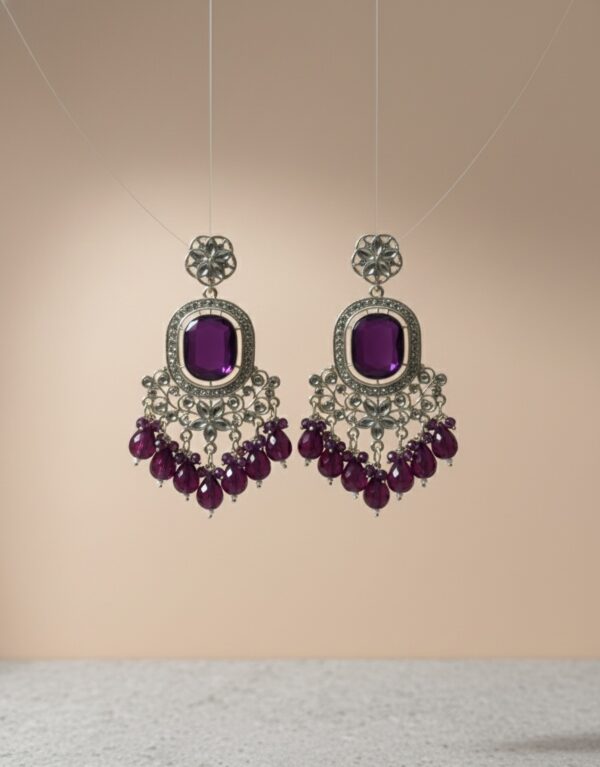 Purple Stone & Beaded Chandelier Earrings | PocketStone