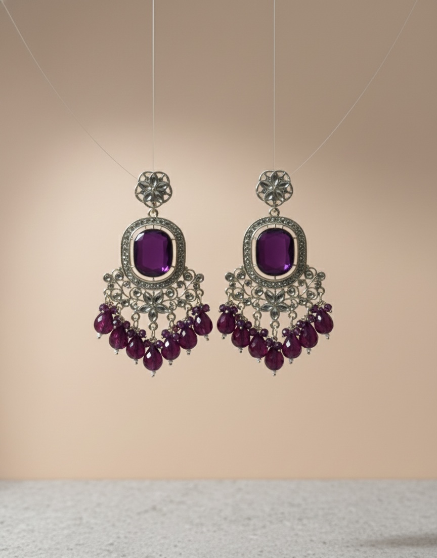 Purple Stone & Beaded Chandelier Earrings | PocketStone - Image 1