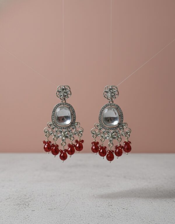 Mirror Chandelier Earrings with Red Bead Drops | PocketStone