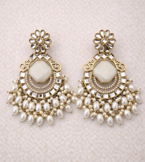 Pearl Cluster Chaand Baliyan Earrings