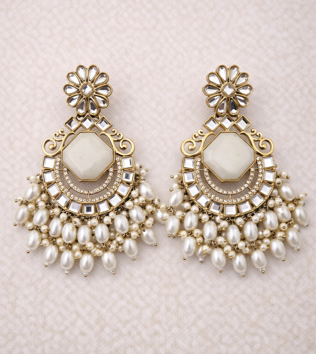 Pearl Cluster Chaand Baliyan Earrings - Image 1