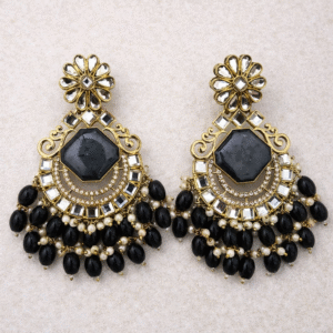 Midnight Black Chaand Baliyan Earrings