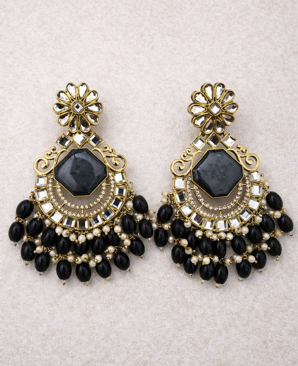 Midnight Black Chaand Baliyan Earrings - Image 1
